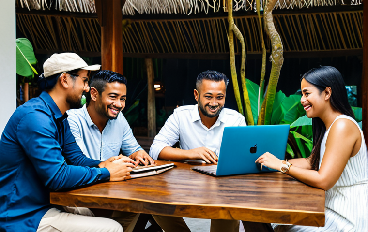 **

"A group of digital nomads, fully clothed in professional and modest attire, gathered around a table in a vibrant co-working space in Bali, laptops open, brainstorming ideas, safe for work, appropriate content, perfect anatomy, correct proportions, natural pose, well-formed hands, proper finger count, high-quality, professional photography, family-friendly environment, daytime."

**