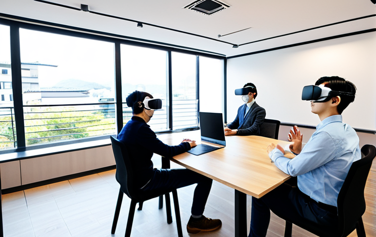 디지털 노마드를 위한 코워킹 스페이스 추천 - A scenic shot of a co-working space in a rural Japanese setting, possibly near the ocean. A fully cl...