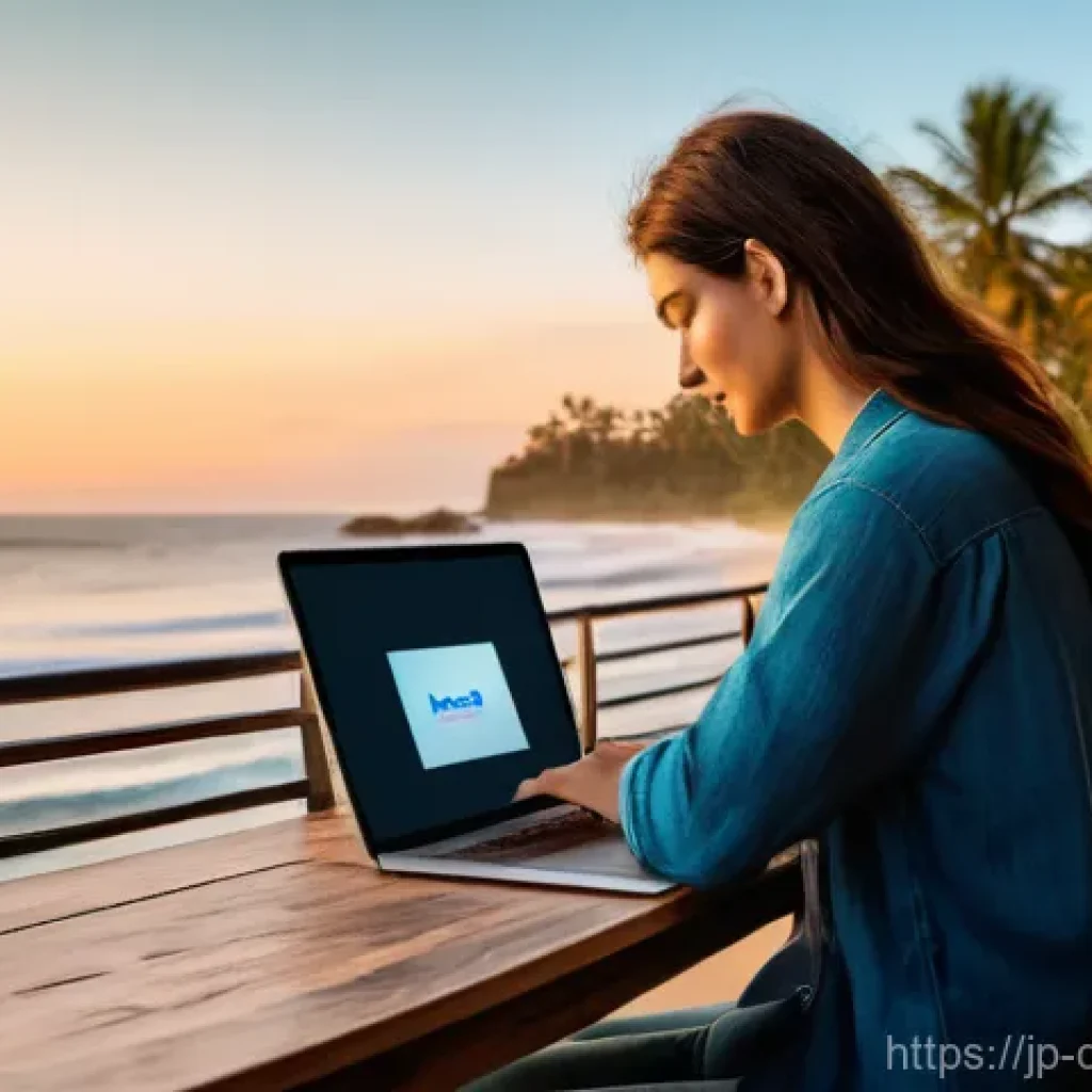 디지털 노마드를 위한 필수 소프트웨어 리스트 - **Prompt:** A young, vibrant digital nomad, gender-neutral, wearing casual yet stylish clothes suita...