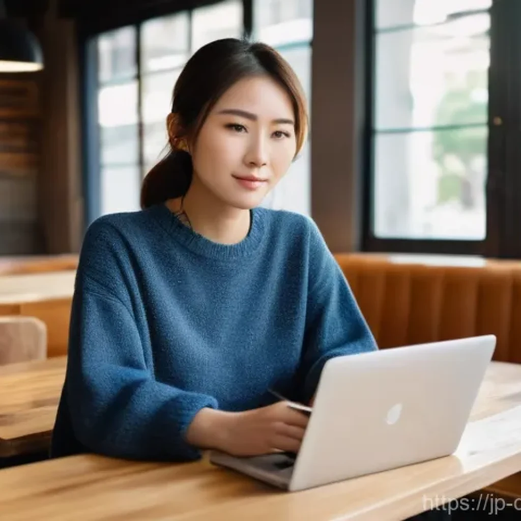 디지털 노마드의 커리어 전환 과정 - **Prompt:** A young, determined Japanese woman in her late 20s, dressed in a comfortable yet stylish...