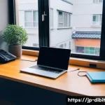 디지털 노마드를 위한 안전한 여행 경로 설정 - A cozy, modern digital nomad workspace inside a secure, well-lit apartment room in a safe urban neig...