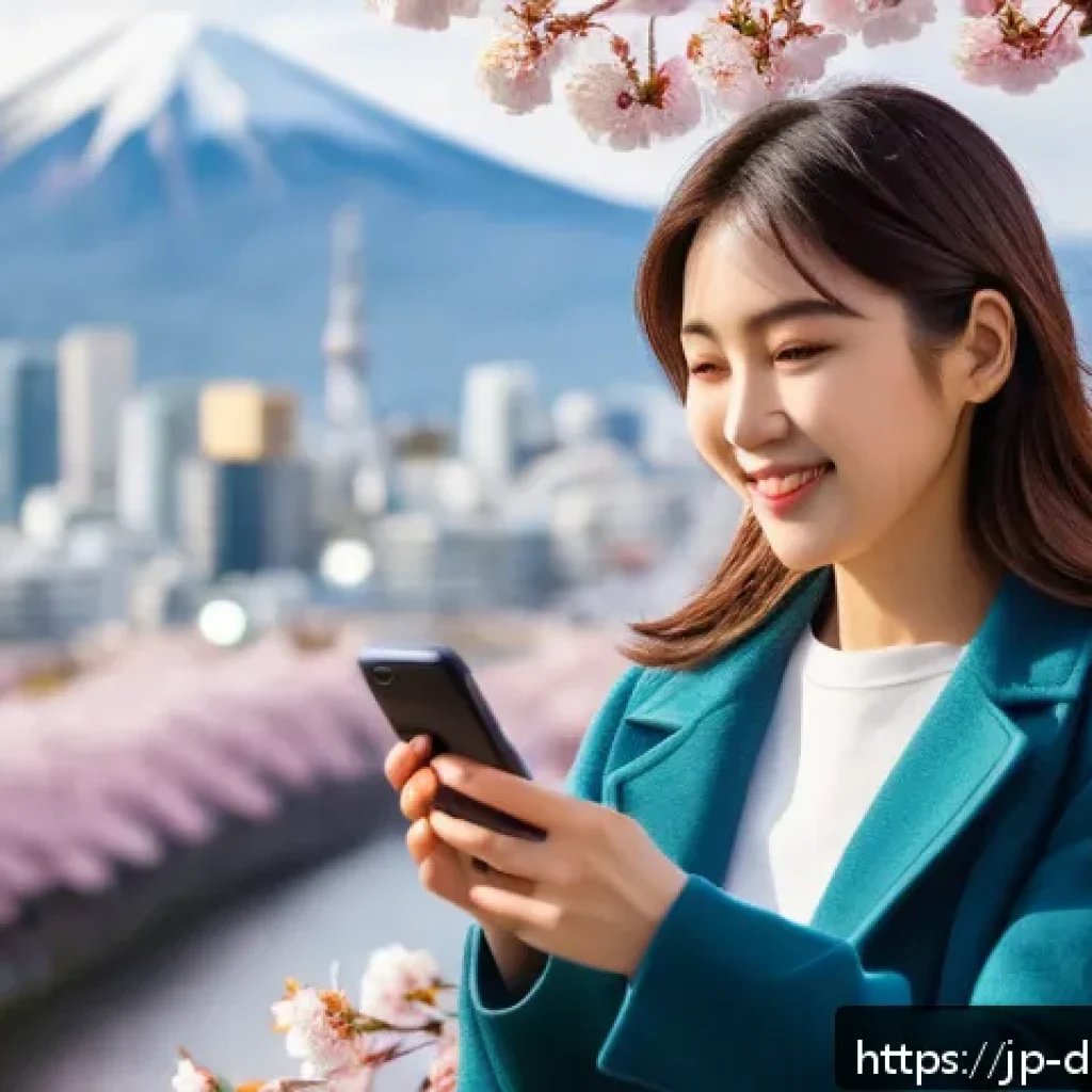 디지털 노마드를 위한 소셜 미디어 활용법 - A stylish young Japanese woman in her late 20s taking vibrant travel photos with a modern smartphone...